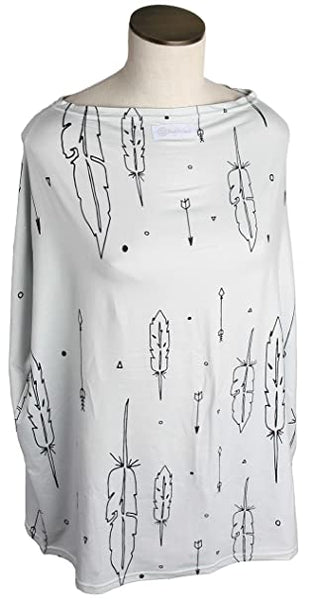 Ultrasoft Multi-Use Stretchy Baby Car Seat Canopy, Nursing Cover, High Chair Cover, Shopping Cart Cover, Infinity Scarf with Bonus Drawstring Bag (Gray with Black Feathers)